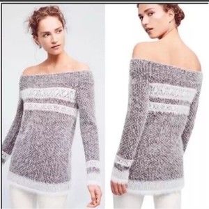 Anthropologie Sleeping on Snow Grey Wool Blend Sweater Nordic Fair Isle Size Med